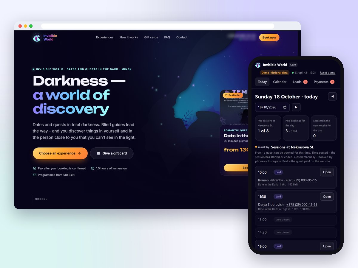Neue Website von Invisible World und die Web-CRM auf dem Smartphone (Demodaten)