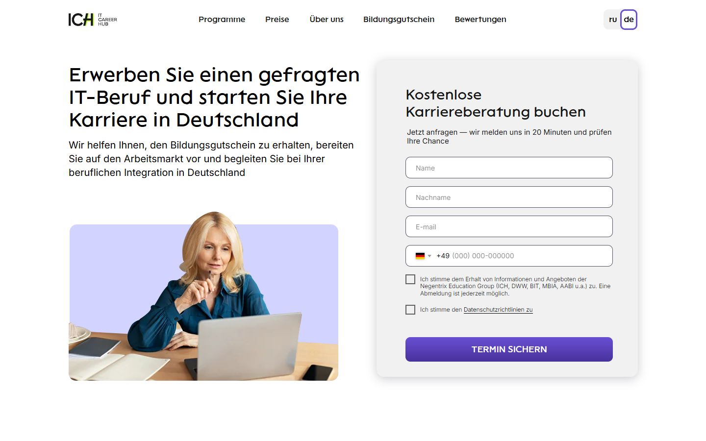 Vorher: bisherige Website von IT Career Hub