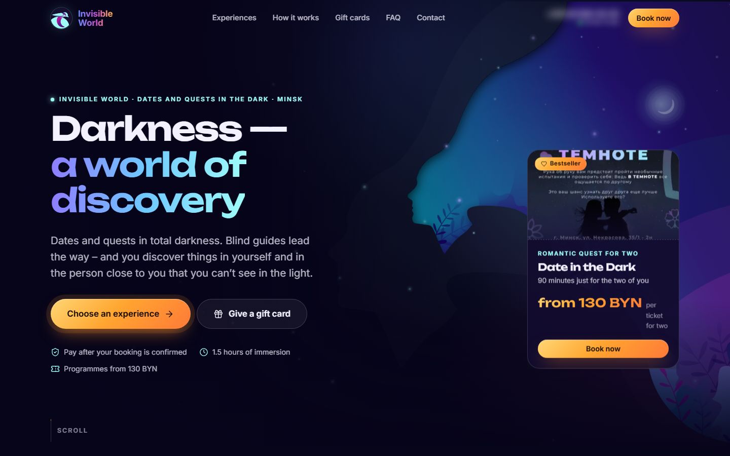 Nachher: neue Website von Invisible World mit Online-Buchung (ins Englische übersetzt)