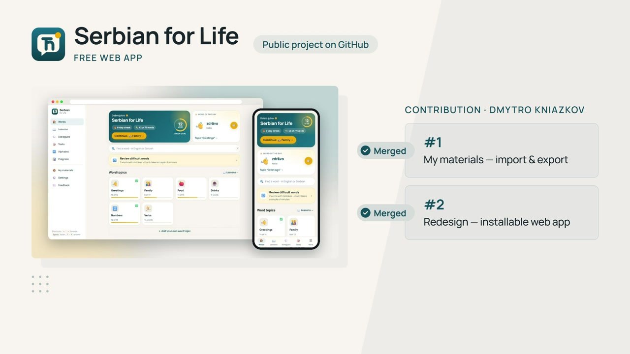 Vorschaubild: Serbian for Life – Rundgang durch die App und zwei übernommene Pull Requests
